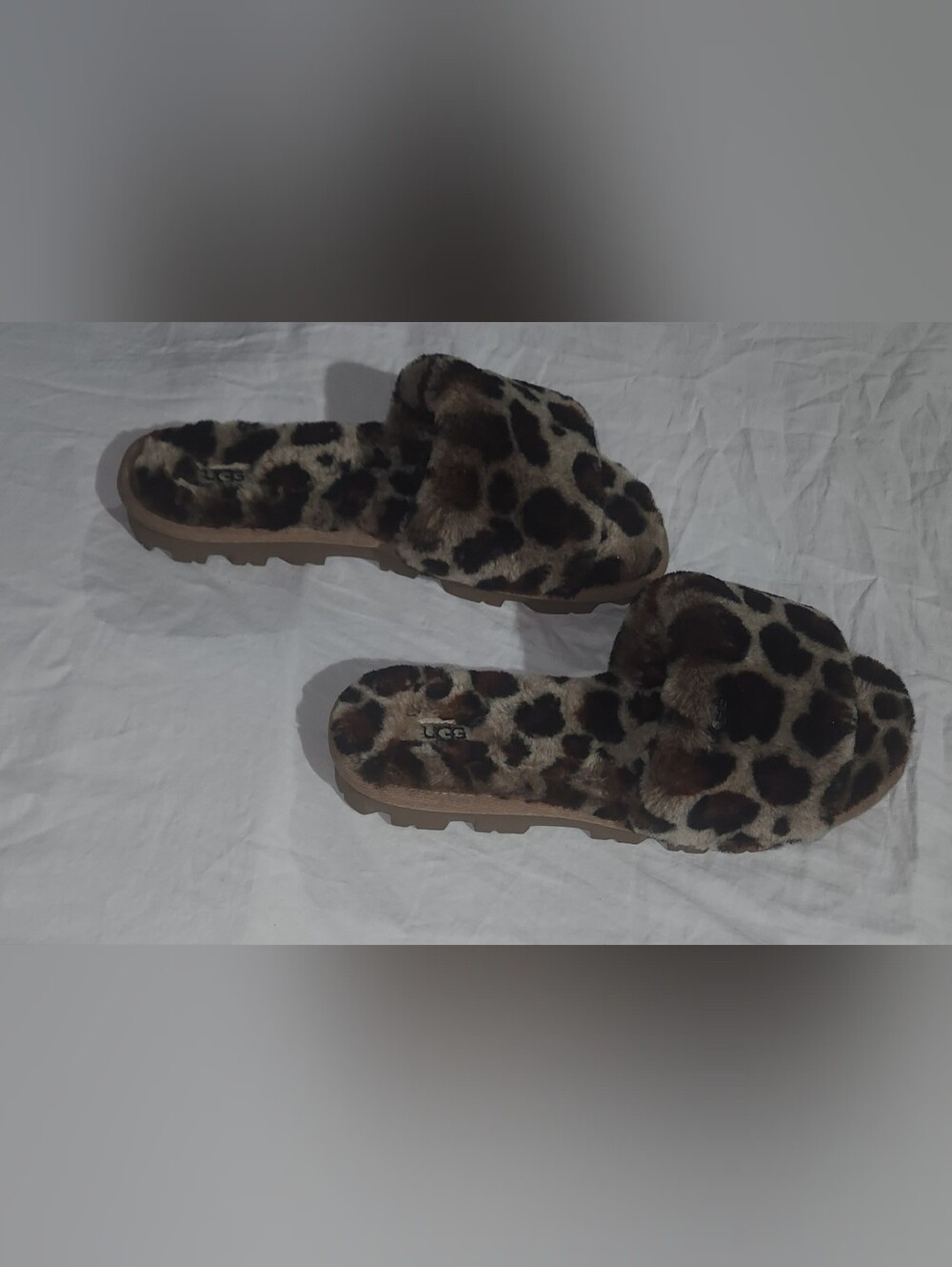 UGG Cozette Leopard Print Plush Slippers - Brown Faux Fur Size 8 - Picture 5 of 6